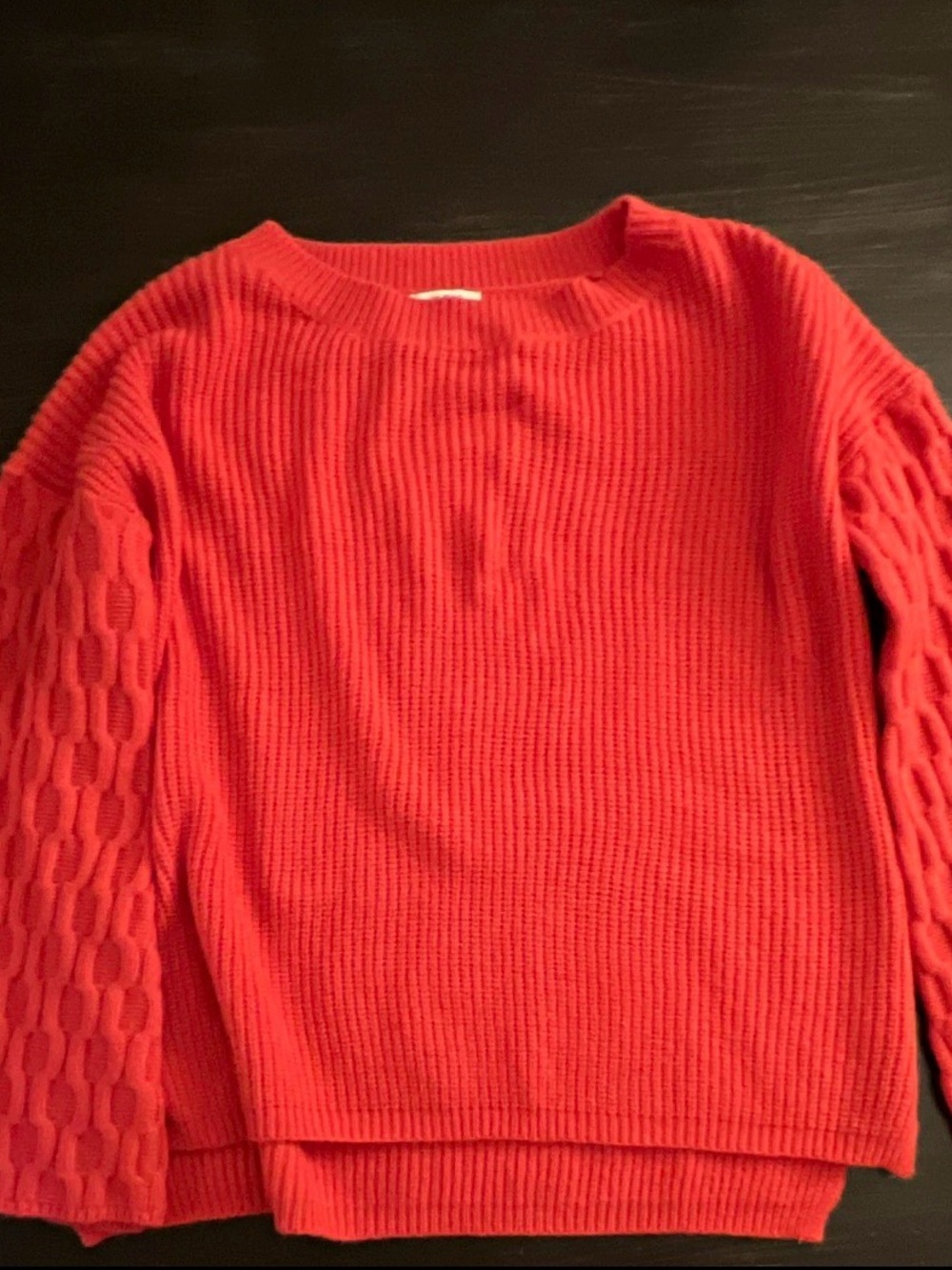Umgee Bright Red Textured Sleeve Crewneck Sweater